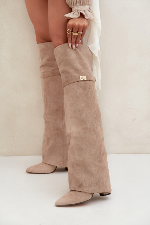 calentamiento botasENyAiniętą CholeAką por encima de la rodilla Obcas Słupek beige Serelle