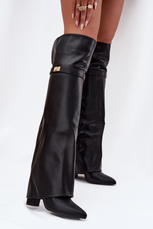 calentamiento botasENyAiniętą CholeAką por encima de la rodilla Obcas Słupek de color negro Serelle