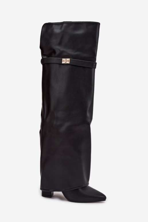 calentamiento botasENyAiniętą CholeAką por encima de la rodilla Obcas Słupek de color negro Serelle