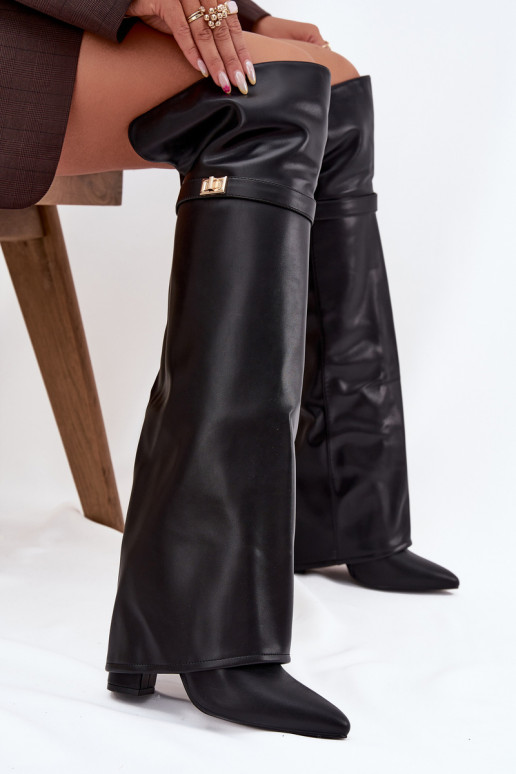 calentamiento botasENyAiniętą CholeAką por encima de la rodilla Obcas Słupek de color negro Serelle