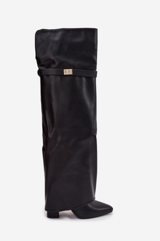 calentamiento botasENyAiniętą CholeAką por encima de la rodilla Obcas Słupek de color negro Serelle