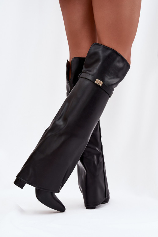 calentamiento botasENyAiniętą CholeAką por encima de la rodilla Obcas Słupek de color negro Serelle