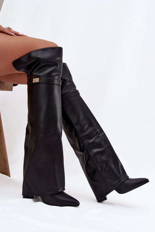 calentamiento botasENyAiniętą CholeAką por encima de la rodilla Obcas Słupek de color negro Serelle
