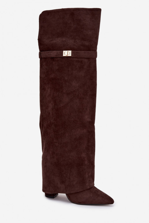 calentamiento botasENyAiniętą CholeAką por encima de la rodilla Obcas Słupek CzekoladoAe Serelle