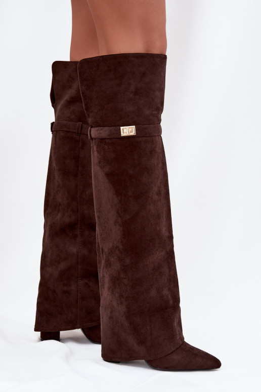 calentamiento botasENyAiniętą CholeAką por encima de la rodilla Obcas Słupek CzekoladoAe Serelle