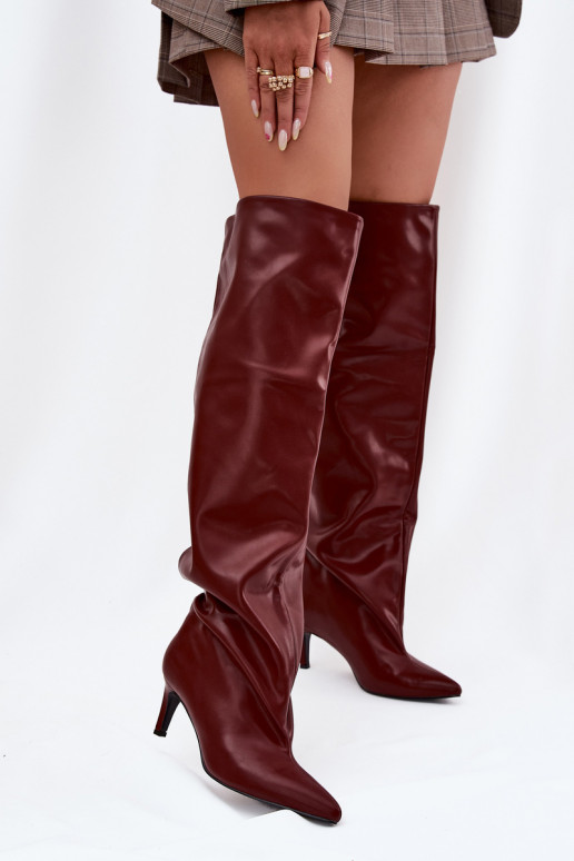 botas de mujer con tacones finos Un modelo convincente borgoña Tiene quevilla