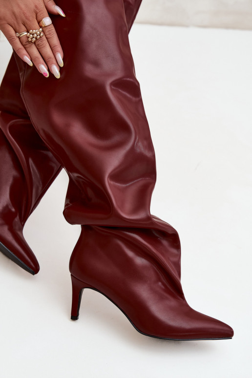 botas de mujer con tacones finos Un modelo convincente borgoña Tiene quevilla