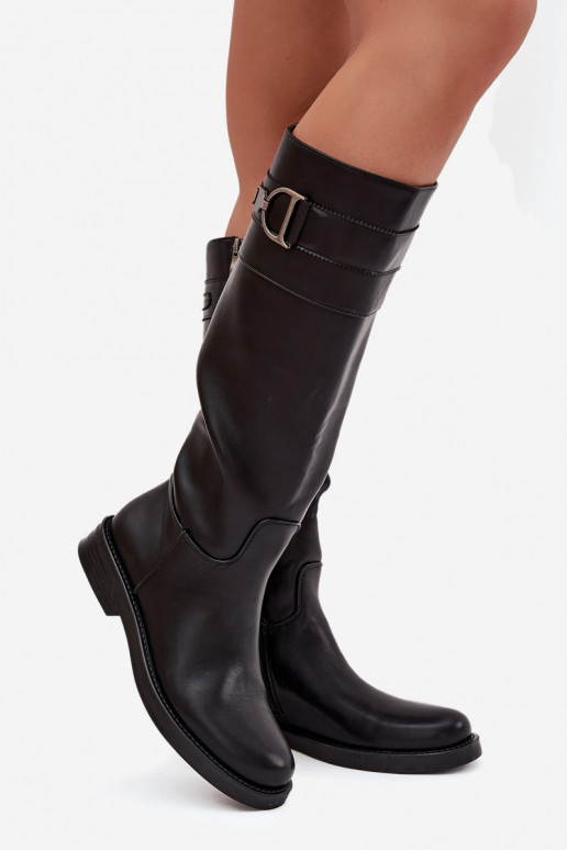 botas de mujer con tacones anchos Con decoraciones Detalem de color negro Arvessa