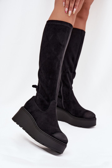 Botas de caña alta para mujer hasta la rodilla con plataforma y cuña, color negro, Vinceza 58342 2