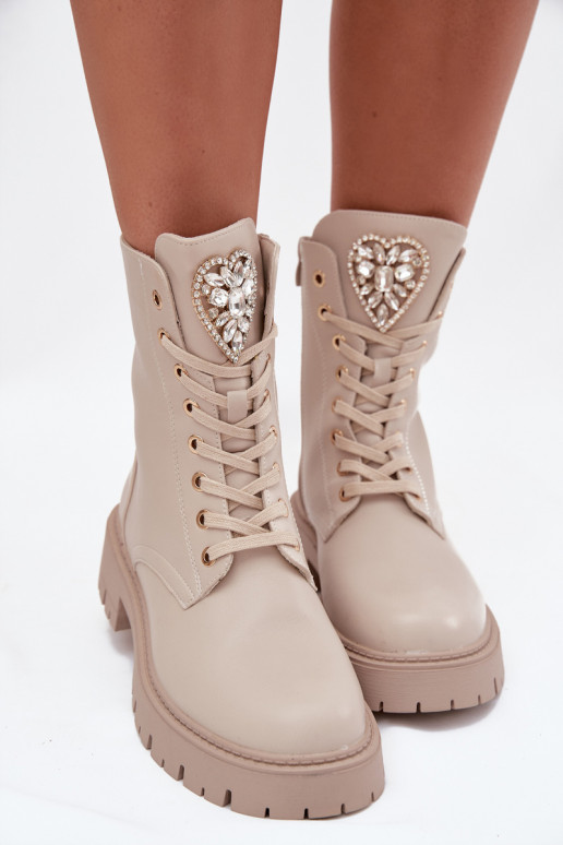 botines de trabajo Femenino con ojos brillantes Activado Języku color marfil Rosira