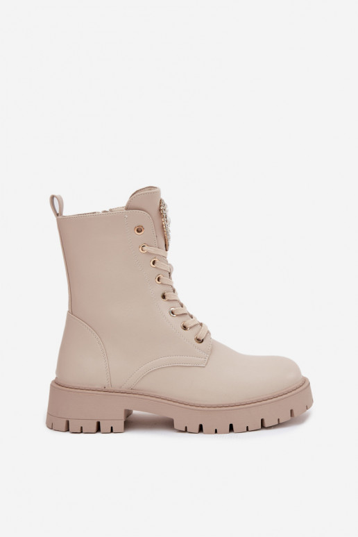 botines de trabajo Femenino con ojos brillantes Activado Języku color marfil Rosira