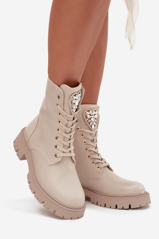 botines de trabajo Femenino con ojos brillantes Activado Języku color marfil Rosira