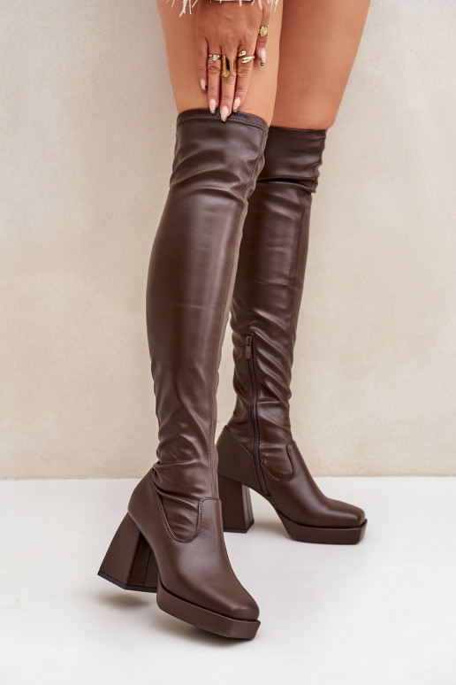 Ajuste apretado botas por encima de la rodilla con tacones marron oscuro Sanniraen