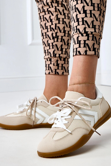 Zapatillas deportivas color arena de tela de malla estilo tenis con inserto blanco Malkan 2