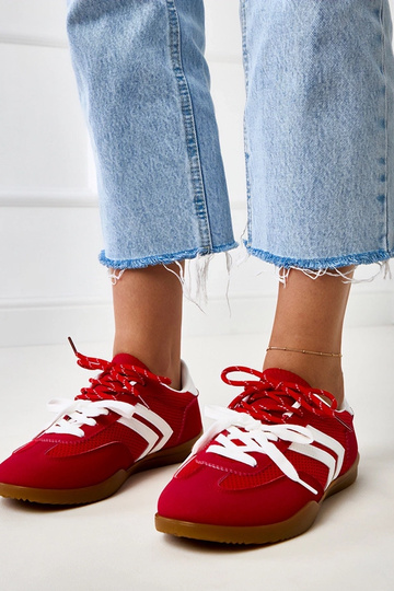 Zapatillas deportivas rojas de tela de malla estilo tenis con inserto blanco Malkan