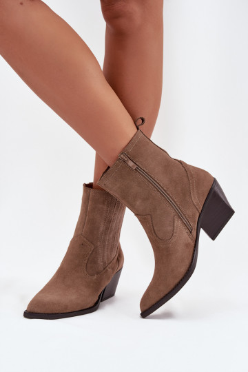 Botines de mujer de estilo cowboy de ante con tacones, forrados, color caqui Dylira 2