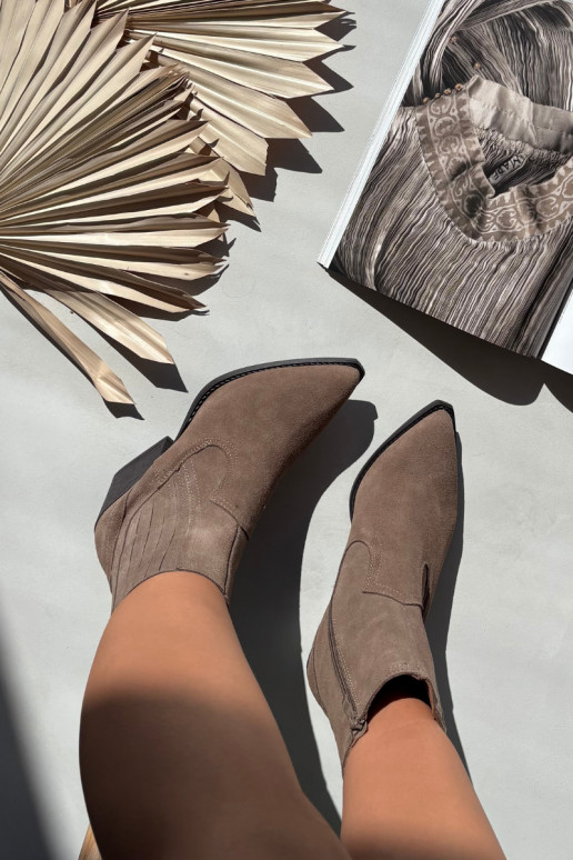 Botines de mujer de estilo cowboy de ante con tacones, forrados, color caqui Dylira