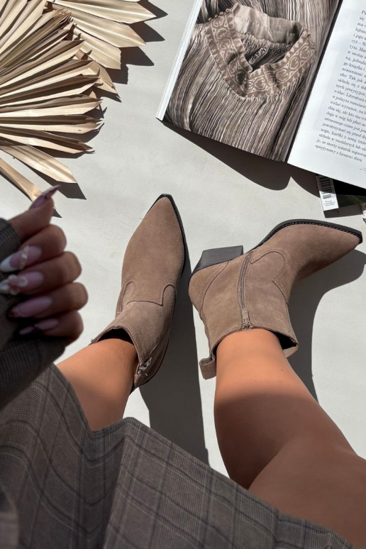 Botines de mujer de estilo cowboy de ante con tacones, forrados, color caqui Dylira