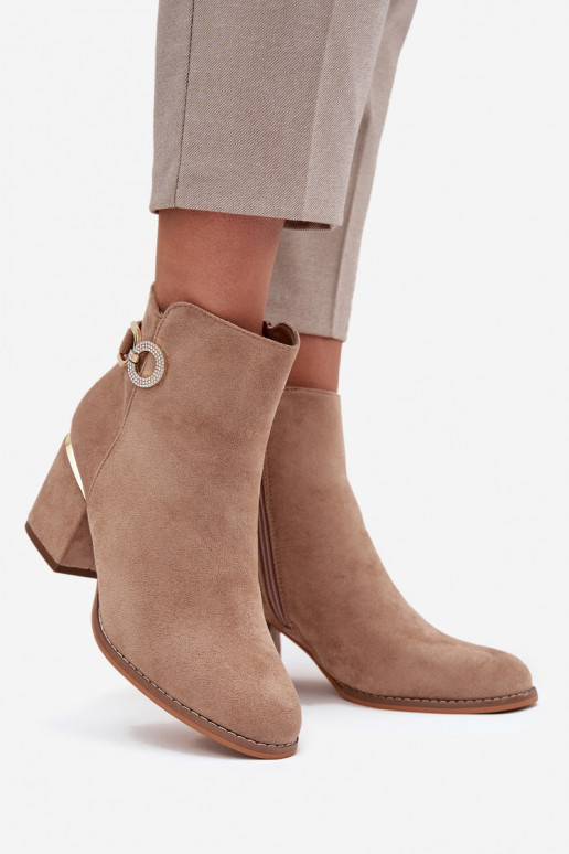 calentamiento Botas de mujer Ze color doradomi Detalami con tacones beige Dorisse