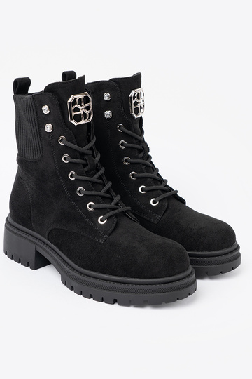 Estilo elegante de color negro botas altas de montar z błyszczącymi kryształkami