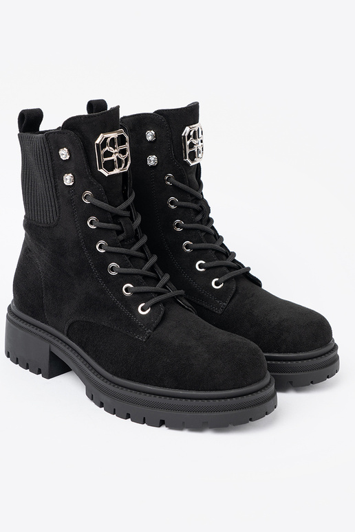 Estilo elegante de color negro botas altas de montar z błyszczącymi kryształkami