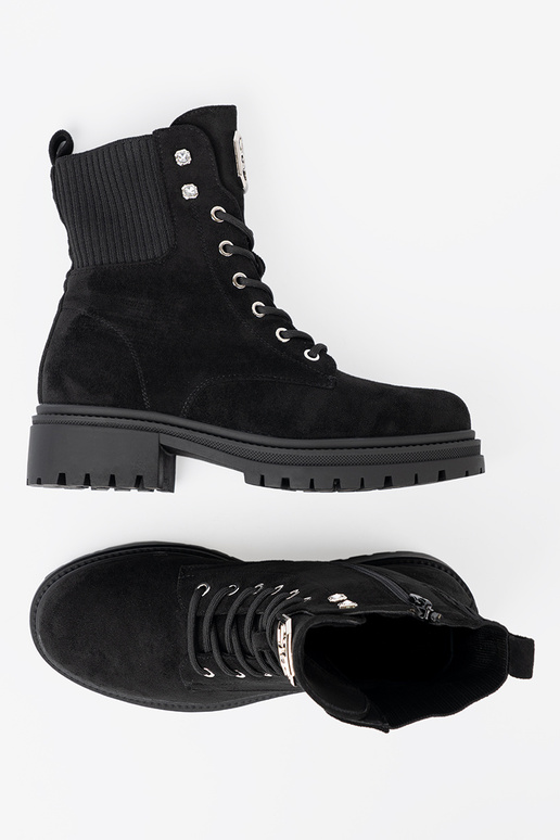 Estilo elegante de color negro botas altas de montar z błyszczącymi kryształkami