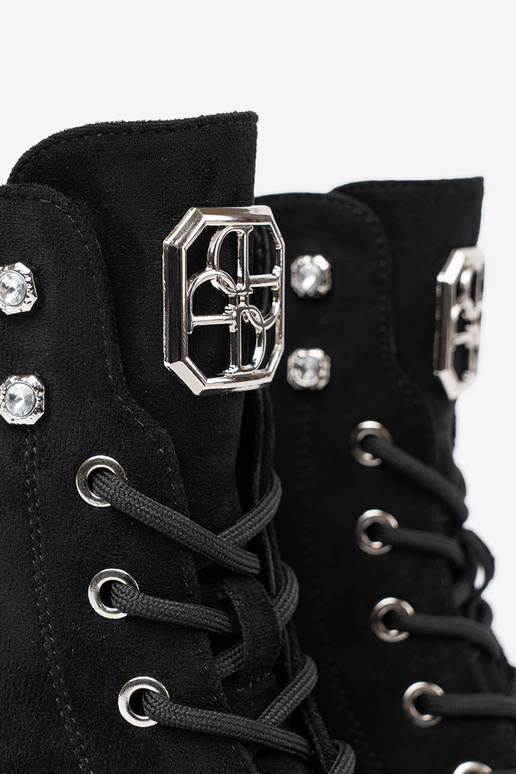 Estilo elegante de color negro botas altas de montar z błyszczącymi kryształkami