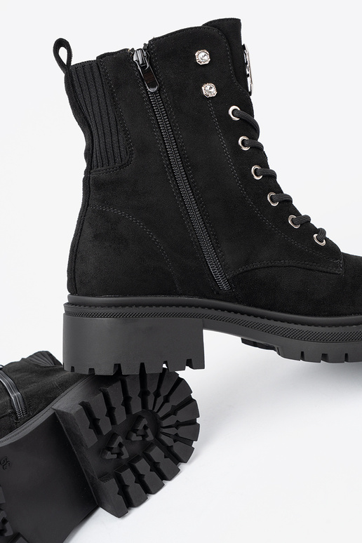 Estilo elegante de color negro botas altas de montar z błyszczącymi kryształkami