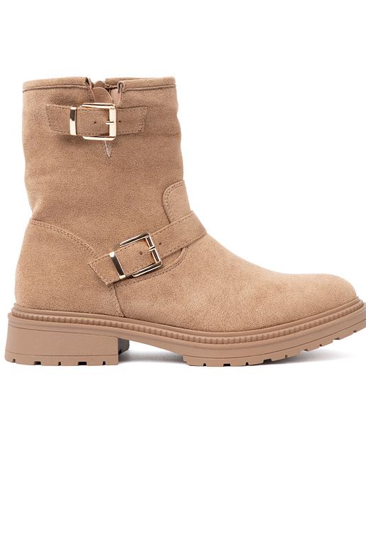 color caramelo zapatos z ozdobnymi doradomi klamrami