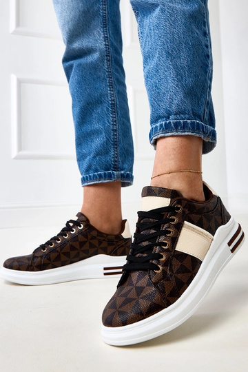Zapatillas deportivas marrones con plataforma y cinta color arena-dorado 2