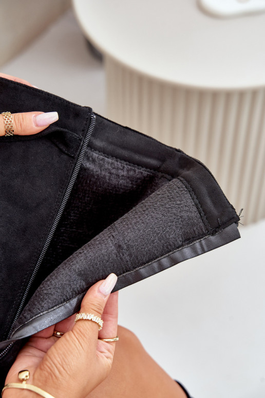 botas de mujer de gamuza ecológicaoAeENyAiniętą CholeAką con tacones de color negro Bralise