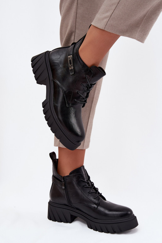 Bajo calentamiento Botas de mujer reloj con tacones decorados de color negro Therisse