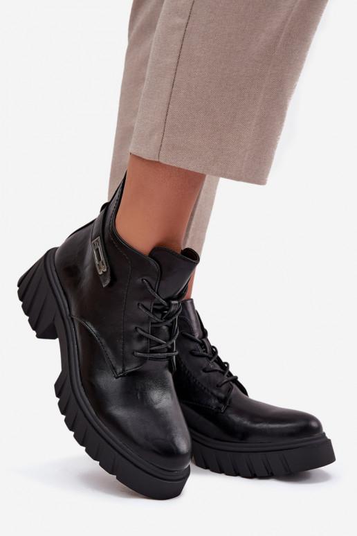 Bajo calentamiento Botas de mujer reloj con tacones decorados de color negro Therisse