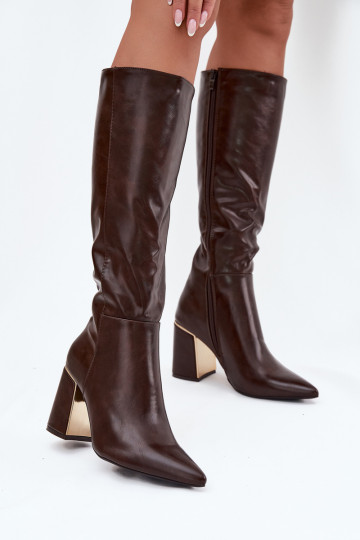 botas de mujer con tacones Ze color doradom Elemento CzekoladoAe Alessine 2