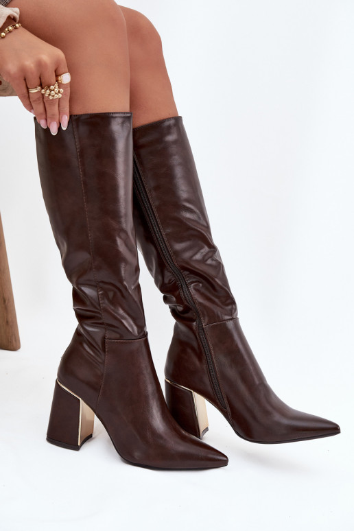 botas de mujer con tacones Ze color doradom Elemento CzekoladoAe Alessine