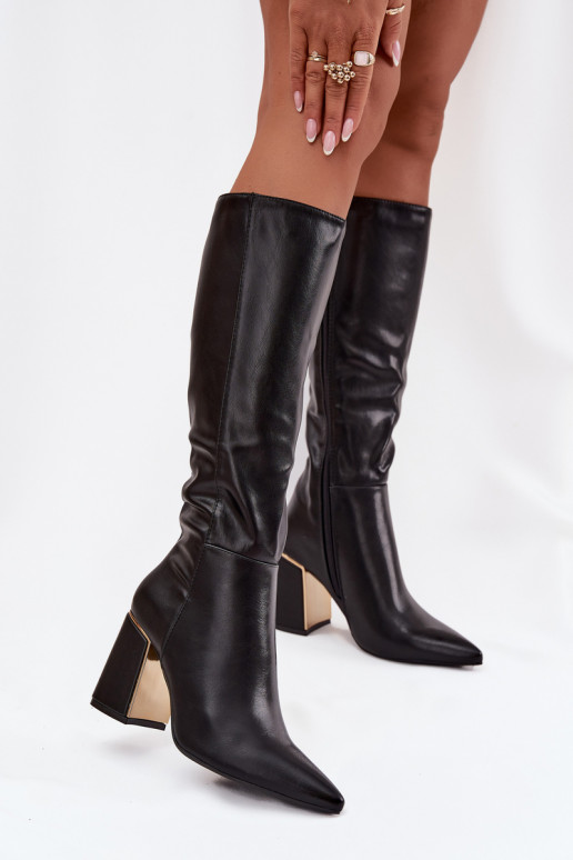 botas de mujer con tacones Ze color doradom Elemento de color negro Alessine botas de mujer con tacones Ze color doradom Elemento de color negro Alessine