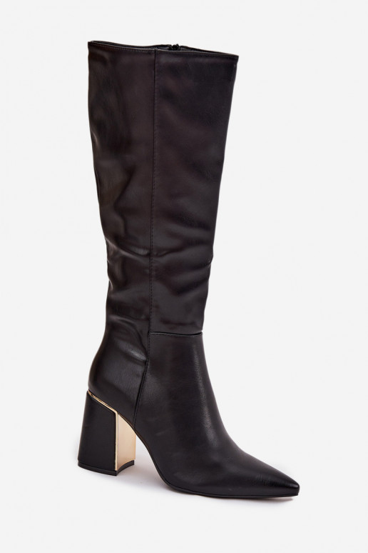 botas de mujer con tacones Ze color doradom Elemento de color negro Alessine botas de mujer con tacones Ze color doradom Elemento de color negro Alessine
