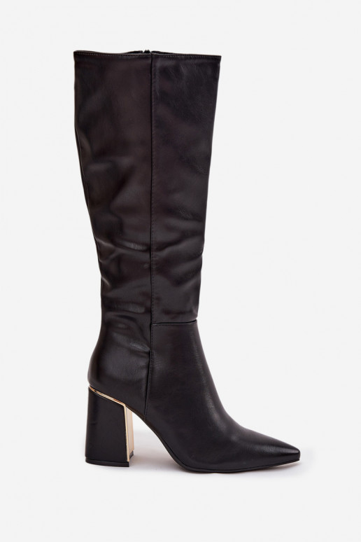 botas de mujer con tacones Ze color doradom Elemento de color negro Alessine botas de mujer con tacones Ze color doradom Elemento de color negro Alessine