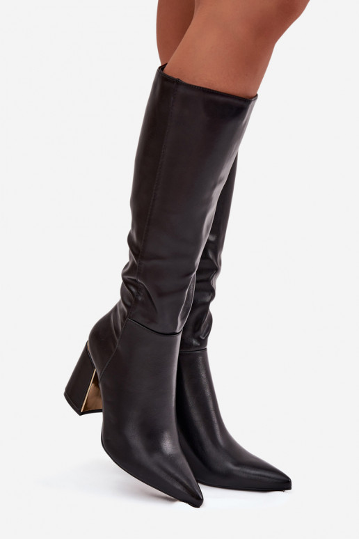 botas de mujer con tacones Ze color doradom Elemento de color negro Alessine botas de mujer con tacones Ze color doradom Elemento de color negro Alessine