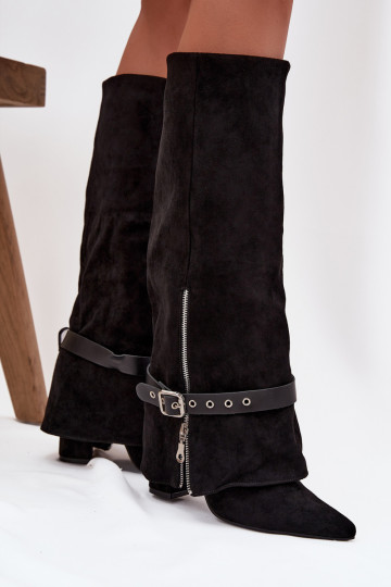 Botas altas de mujer de modelo tipo zueco con tacones decorados color negro Jolivine 2