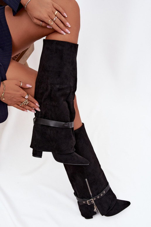 botas de mujer Un modelo convincente con tacones con tacones decorados de color negro Jolivine botas de mujer Un modelo convincente con tacones con tacones decorados de color negro Jolivine