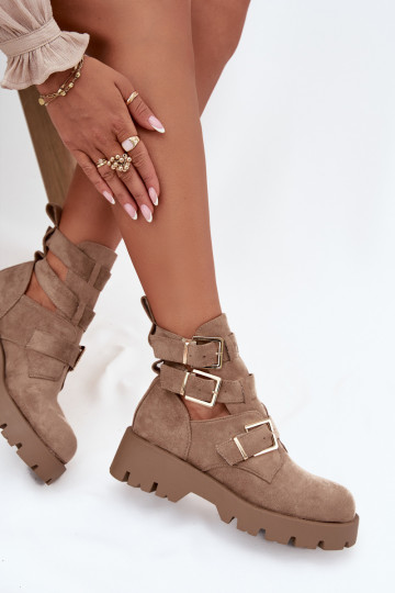 Botas de mujer con rayas I color doradomi con hebillasmi beige Helisse