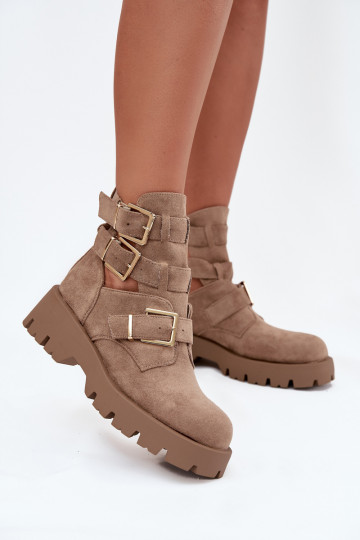 Botas de mujer con rayas I color doradomi con hebillasmi beige Helisse 2