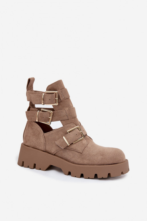 Botas de mujer con rayas I color doradomi con hebillasmi beige Helisse