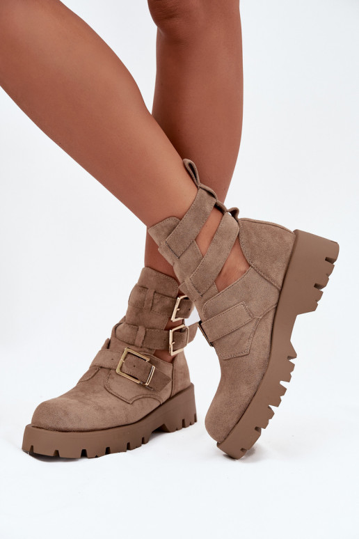 Botas de mujer con rayas I color doradomi con hebillasmi beige Helisse