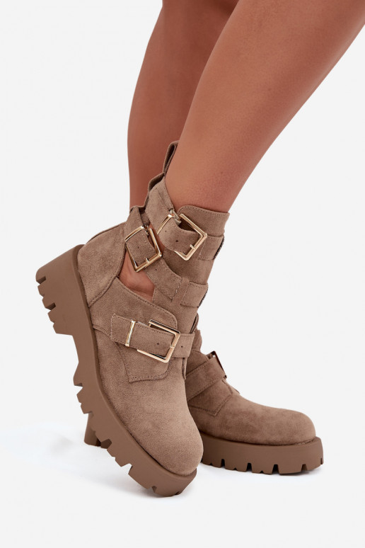 Botas de mujer con rayas I color doradomi con hebillasmi beige Helisse