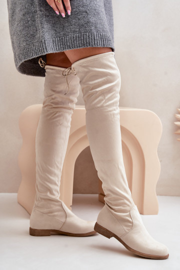 botas con tacones anchos por encima de la rodillade gamuza ecológicau beige Linnithia