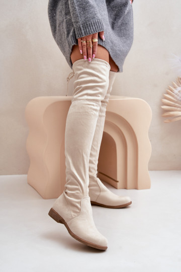 botas con tacones anchos por encima de la rodillade gamuza ecológicau beige Linnithia 2