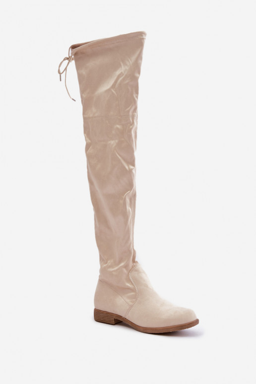 botas con tacones anchos por encima de la rodillade gamuza ecológicau beige Linnithia botas con tacones anchos por encima de la rodillade gamuza ecológicau beige Linnithia