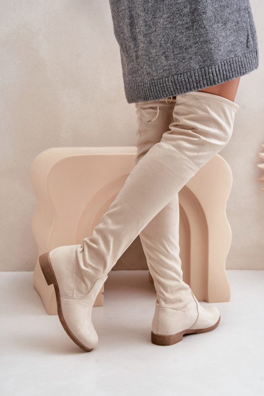 botas con tacones anchos por encima de la rodillade gamuza ecológicau beige Linnithia botas con tacones anchos por encima de la rodillade gamuza ecológicau beige Linnithia